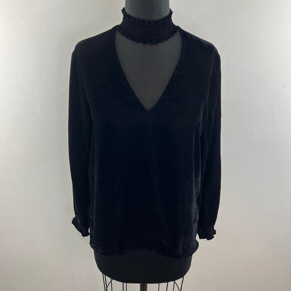 BAILEY 44 Black Velvet Choker V-Neckline Balloon Sleeve Blouse Top Shirt Size S - Picture 3 of 10